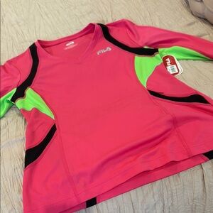 NWT Fila Vivid Pink MEDIA Top with Green Highlights